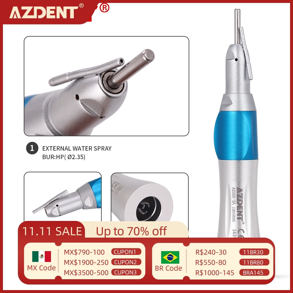 AZDENT Dental 1:1 Surgical Straight Handpiece AZ005-2A Low Speed E Type Connect With External Irrigation Pipe Dentistry Tool