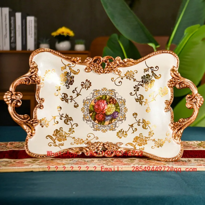European Pearl White Craft Resin Fruit Plate Luxury Retro Large Family Coffee Table Ornament
