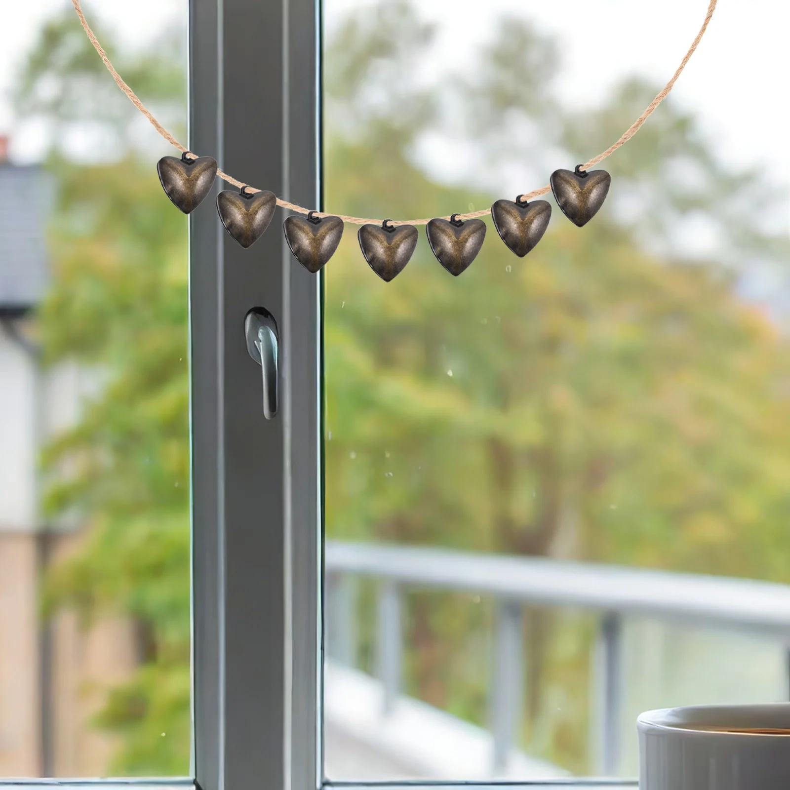 

1Set Heart Shaped Metal Bells 0.98x0.98x0.47 Wind Chimes 2m Rope Vintage Home Decor Indoor Outdoor Hanging Rustic Farmhouse
