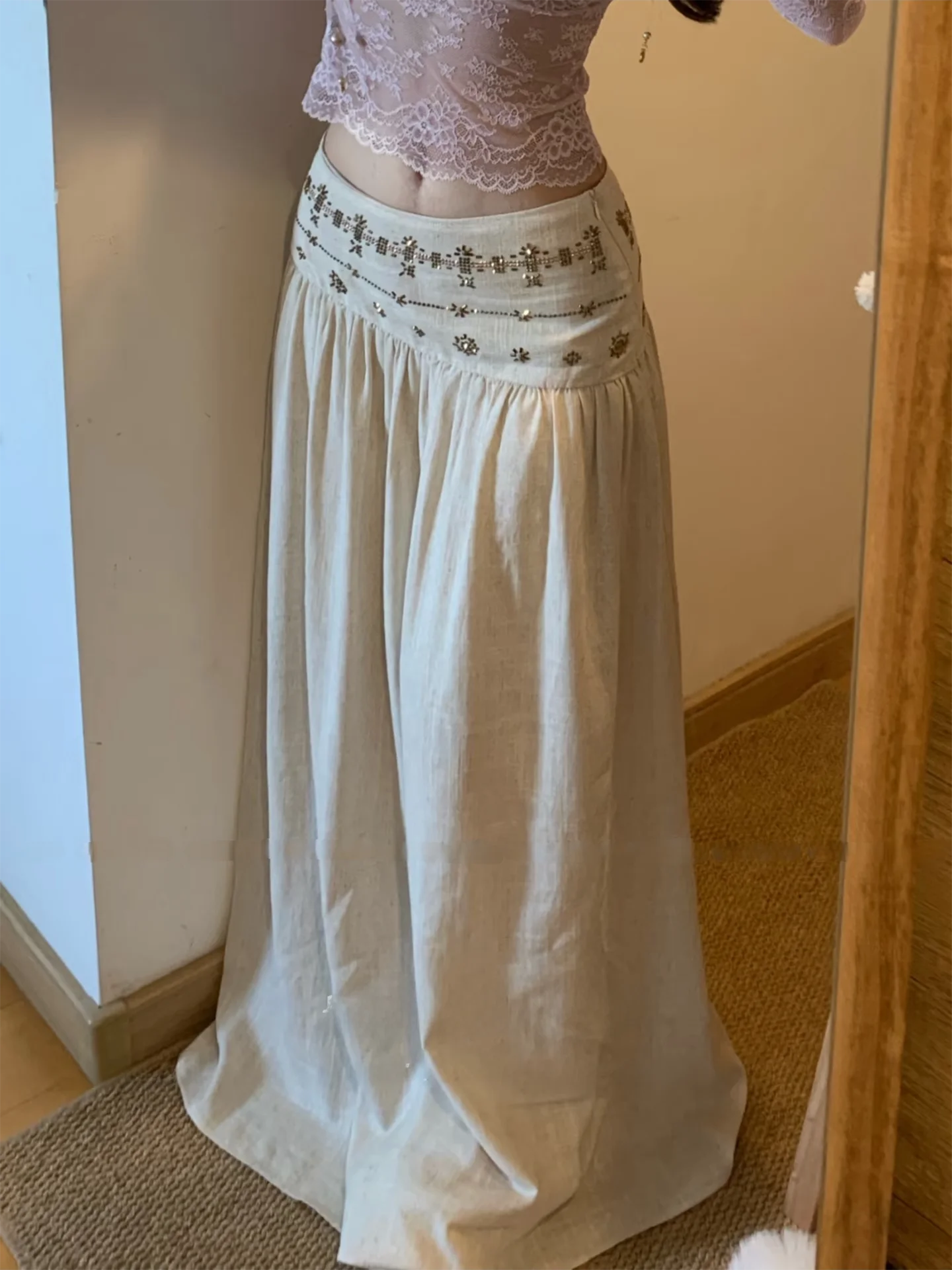 

Low Waist A-Line Skirt Summer Thin Cotton Holiday Vacation Knot Women's Skirts Commute Simple Style Rovente