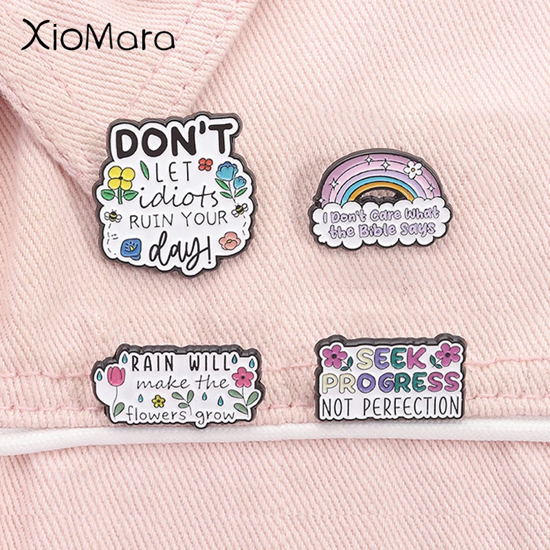 Seek Progress Not Perfection Enamel Pins Rain Will Make The Flowers Grow Les Miserables Quote Brooches Lapel Badge Jewelry Gifts