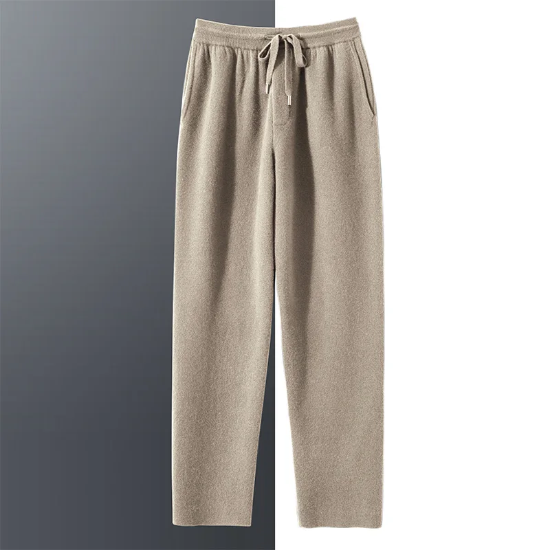 

Брюки из 100% кашемира, мужские осенне-зимние повседневные брюки-карандаш, высококачественные универсальные деловые трикотажные офисные повседневные брюки