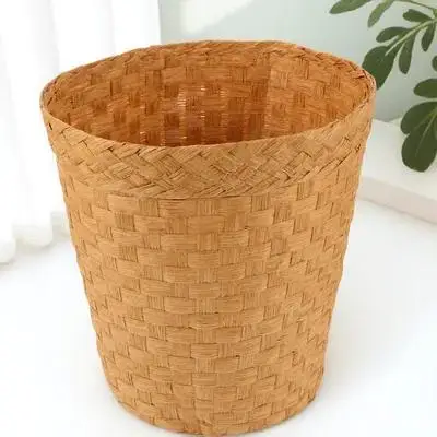 

Bamboo Woven Trash Basket Multi Purpose Storage Bin Household Waste Basket Bedroom Bathroom Light Weight Eco Friendly