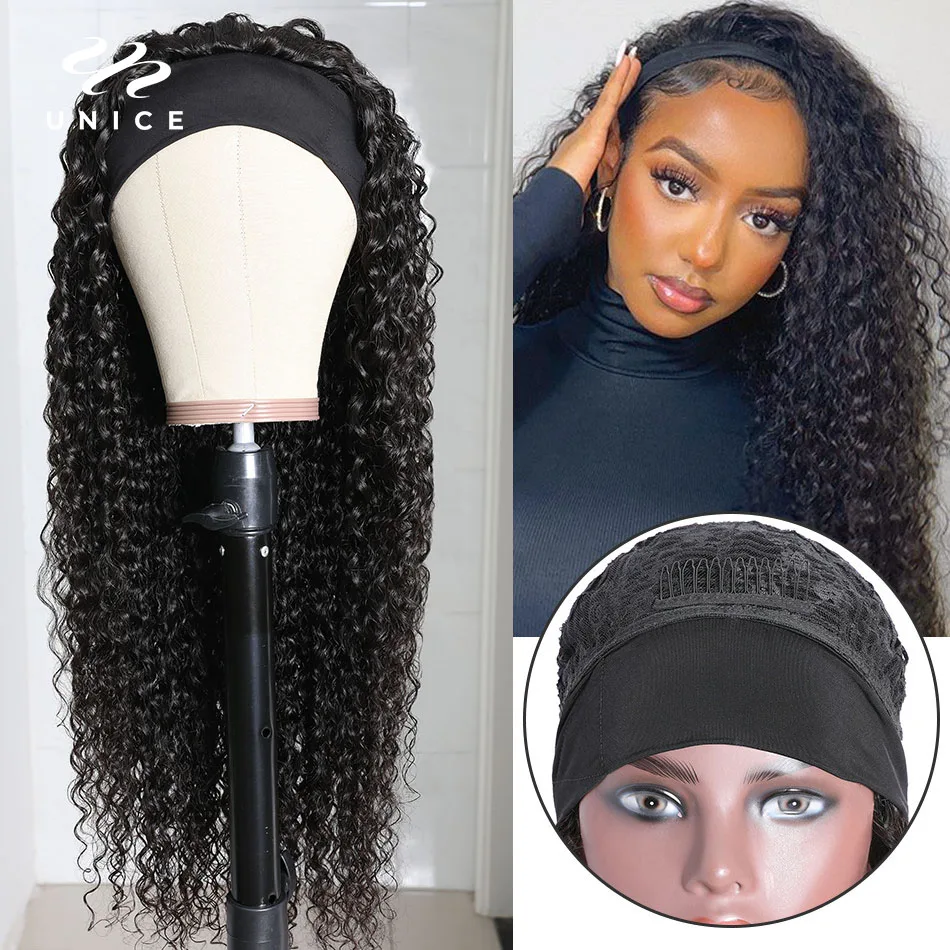 Unice Hair Velvet Headband Wig 8-26Inch Mongolian Kinky Curly Wig 100% Human Hair Natural Curly Headband Wig for Women