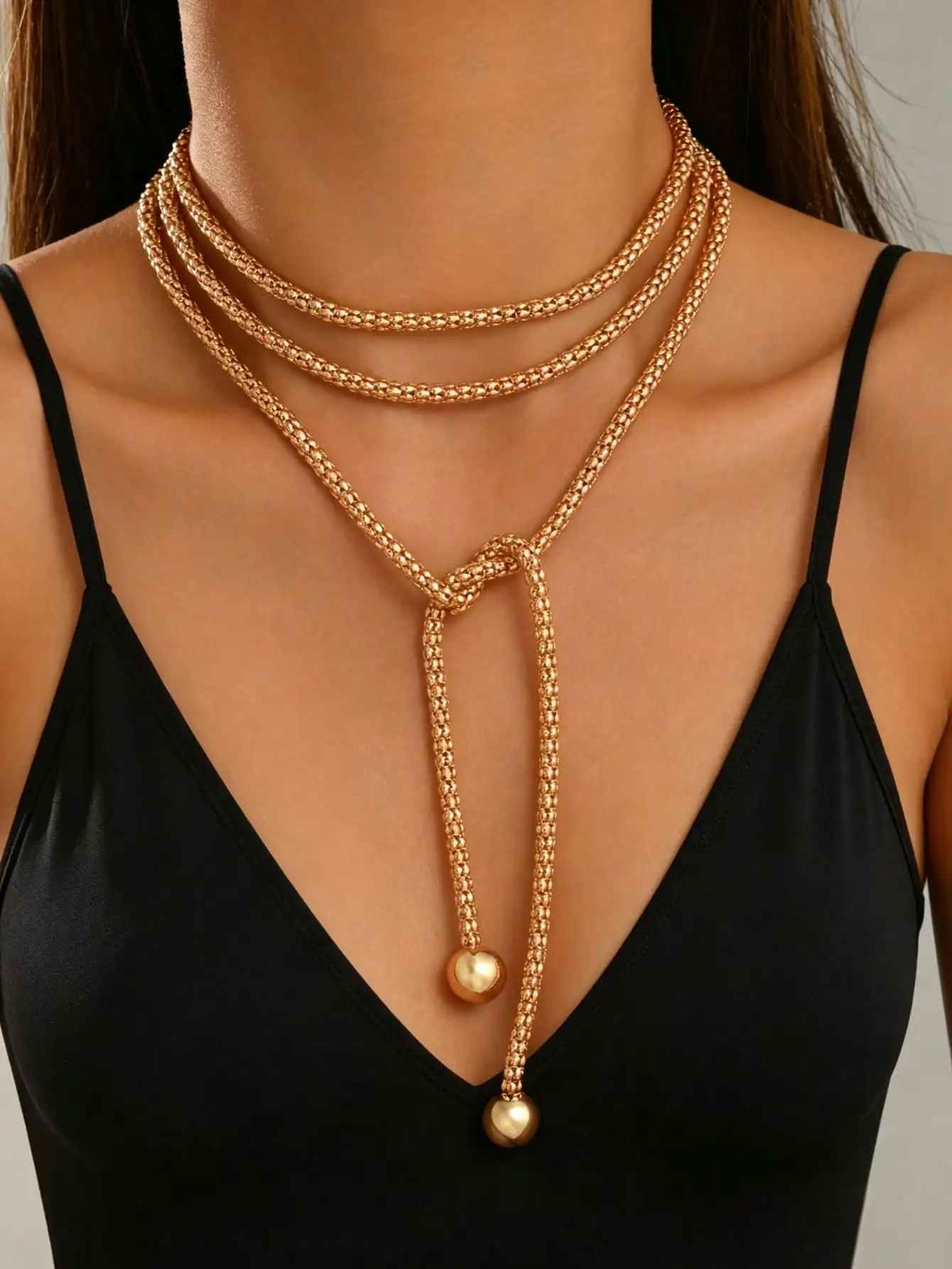 1pc Minimalist Versatile Ins Style Creative Long Twisted Chain Necklace With Knot & Bead Pendant, Multi-Use Neck Jewelry For Women, Suitable For Daily Wear, Vacation And Party.sj260411140879804126208