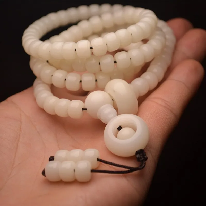 Ornament White Corypha Umbraculifea Bracelet108White Jade Bodhi Root Bracelet Barrel beads7*9mmFactory Wholesale