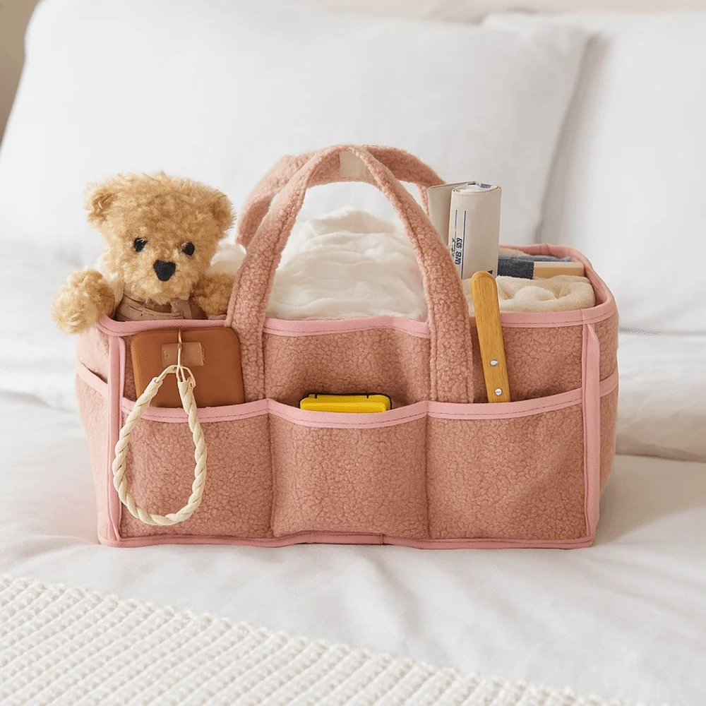 

Multifunctional Baby Diaper Bag Large Capacity Removable Divider Diaper Storage Basket with Handle Diaper Organizer Boys Girls