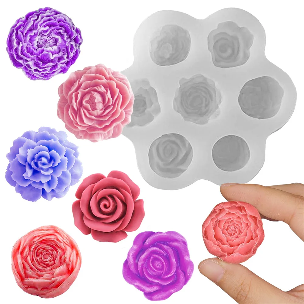 7 Holes Peony Rose Valentine's Day Silicone Mold DIY Flower Plaster Epoxy Resin Soap Cake Dessert Chocolate Cupcake Art Crafts