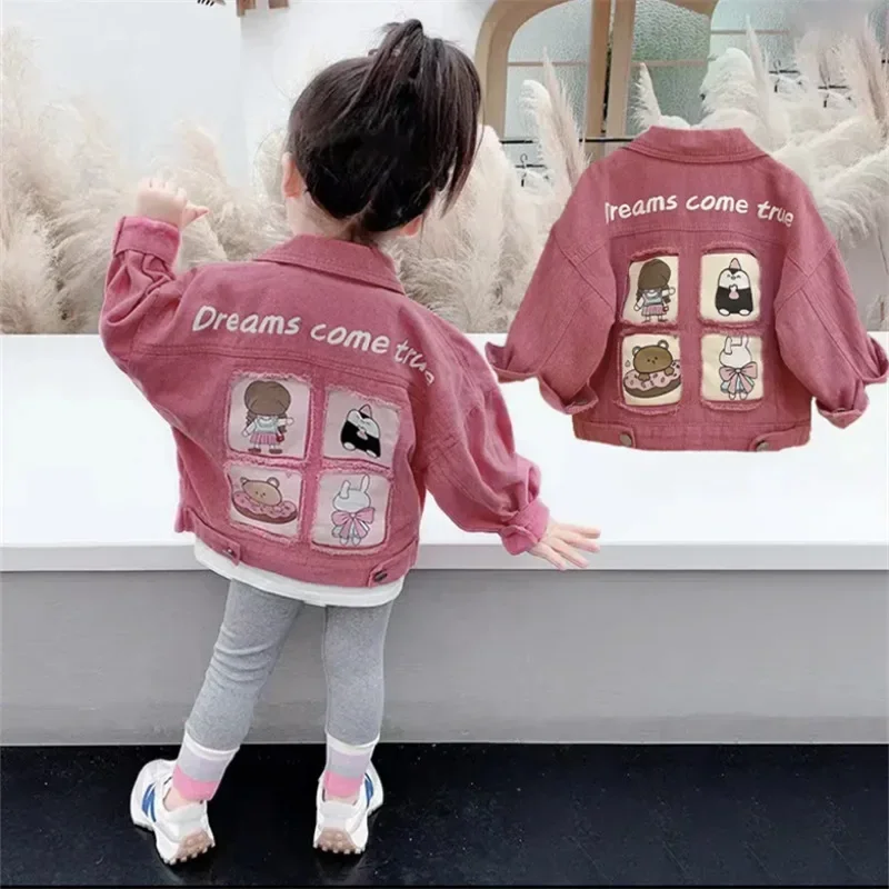 Girls Fashion Cartoon Denim Jacket Spring 2022 Children Korean Style Top Baby Girl Toddler Long Sleeved Jacket Kids Clothing