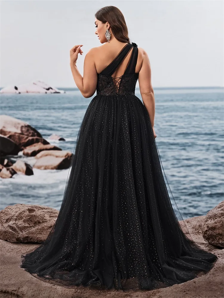 Lucyinlove Plus Size Luxury Skew-shouldered Applique Cake Dress Luxury Slit Formal Evening Dresses Elegant Graduation Party Gown 2