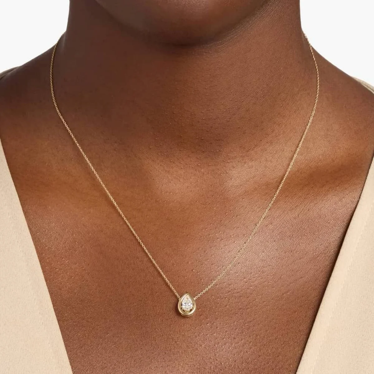 Floating Solitaire Pendant Charm 1.0ct-2.0ct Pear Cut Lab Grown Diamond IGI Certificate 9K/14K/18K Yellow Gold For Her Gift