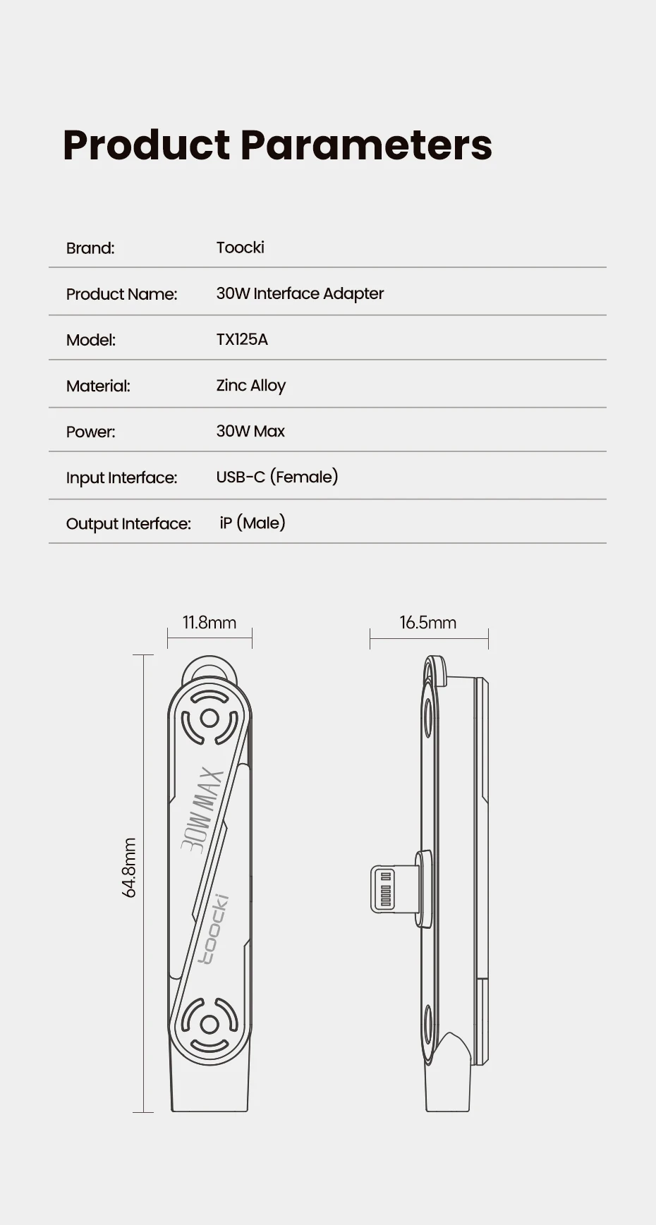 Toocki 30W USB-C-auf-Lightning-Adapter mit integriertem Klappständer und Trageband, tragbarer Typ-C-Buchse auf iP-Stecker OTG für iPhone 14 13 – Detail 12