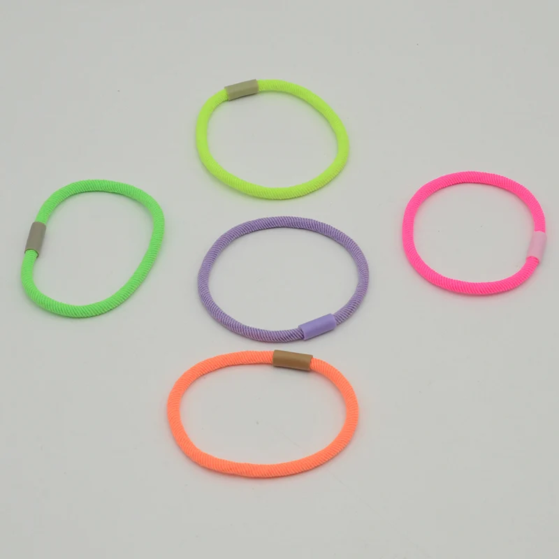 50 Stück 4 mm Neonfarbene Twilled Cords elastische Haarbänder 5 mm Beige Kaffee Gummi Haargummi für Mädchen Pferdeschwanzhalter Haargummis – Detail 3