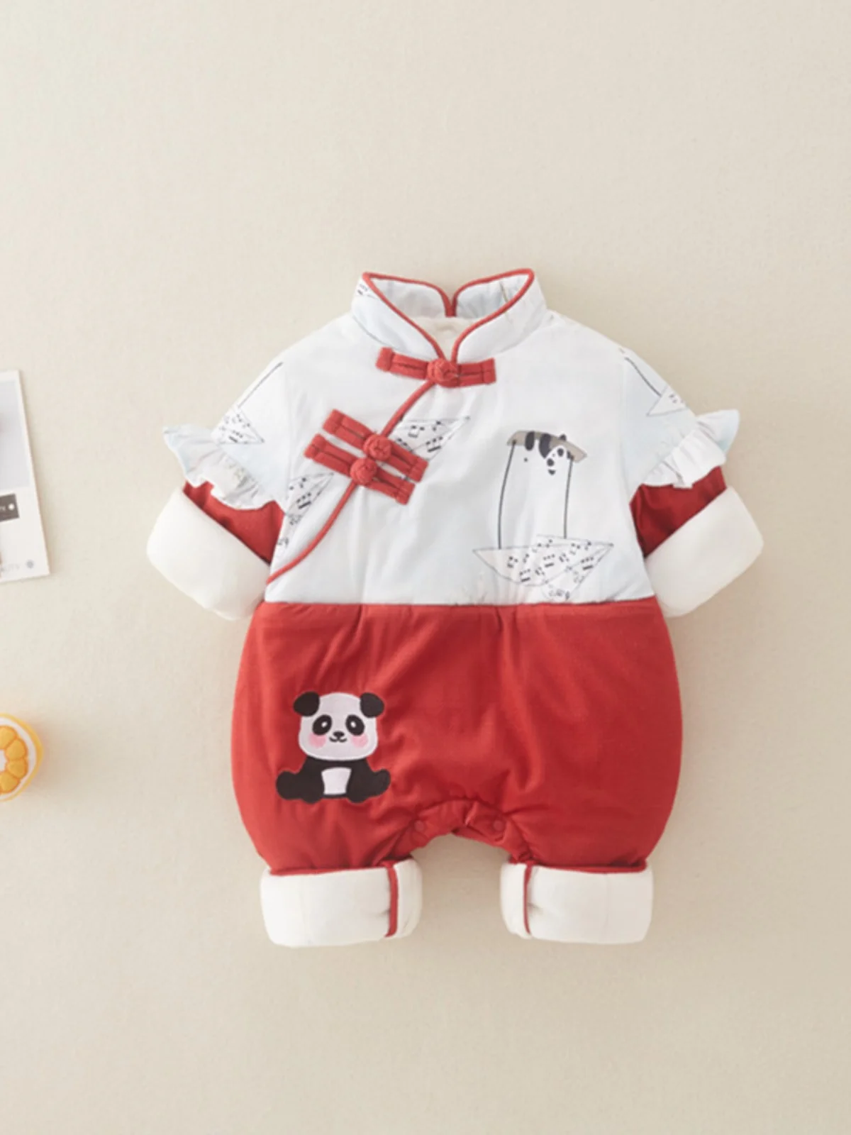 

Baby Winter Onesie Fce Lined Cartoon Sle Hanfu Buttoned Warm Climbing Suit Trendy Cotton Padded Jumpsuit for Infants
