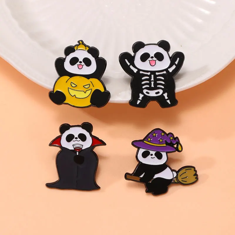 Cartoon Panda Halloween Badge Pumpkin Head Scary Night Cute Animal Panda Small Brooch Bag Bag Costume Accessories Pin Gift