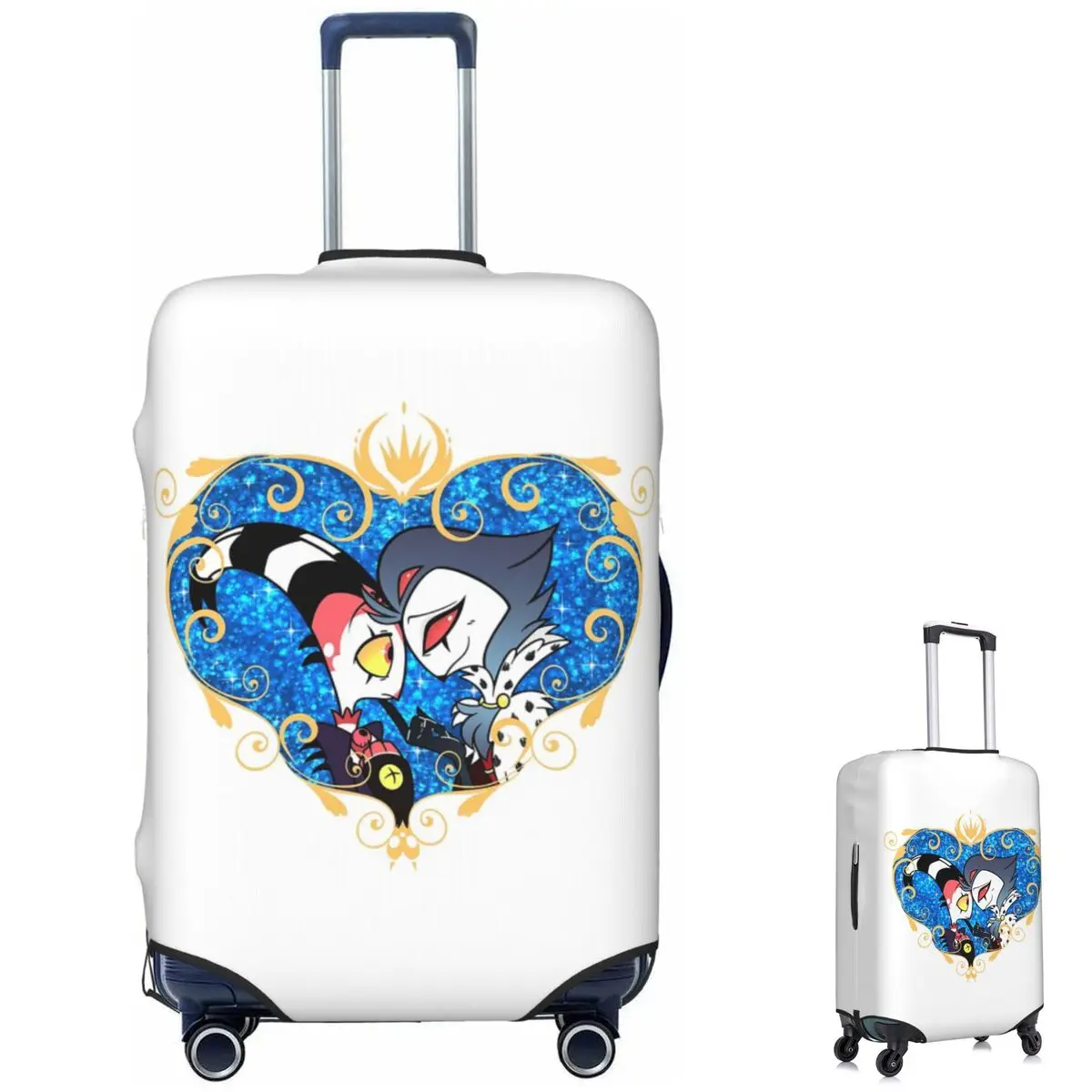 Helluva Boss Stolas And Blitzo Heart Frame Suitcase Cover Protection Elastic Trip Luggage Protector Covers for 18-32 Inch