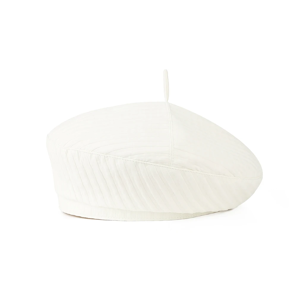 Full-length vertical pleated stripe beret with a Korean-style artistic look, suitable for daily commuting and outings for ladies