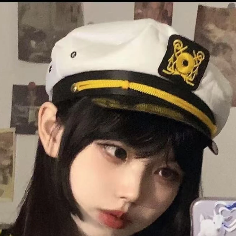 جديد المرأة القبعات الرجعية النمط البريطاني المطرزة البحرية قبعة الرغبة النقية مثير موحدة قبعة كبيرة حافة المرأة بحار قبعة