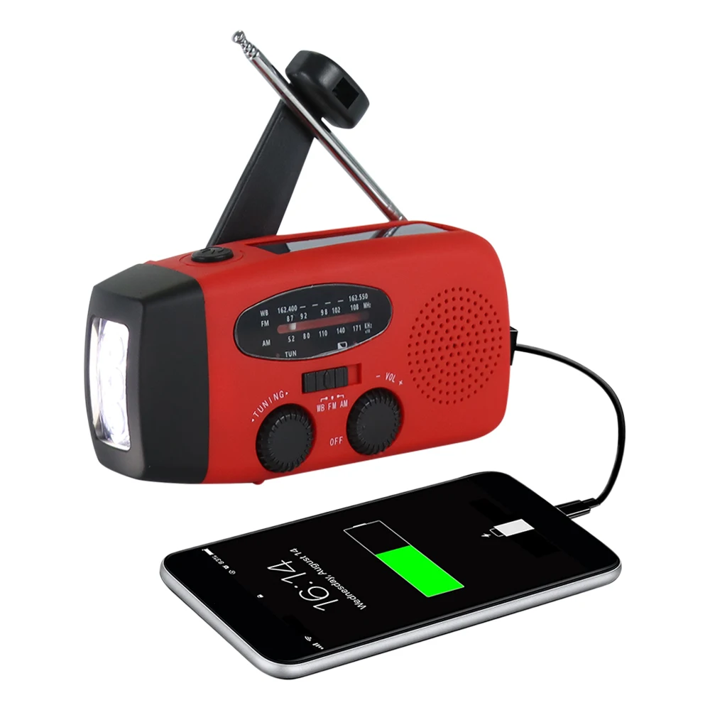 Multifunctional Solar Hand Crank Radio FM AM WB Weather Radio 2000mAh Type-C Charging Emergency LED Flashlight Power Ban