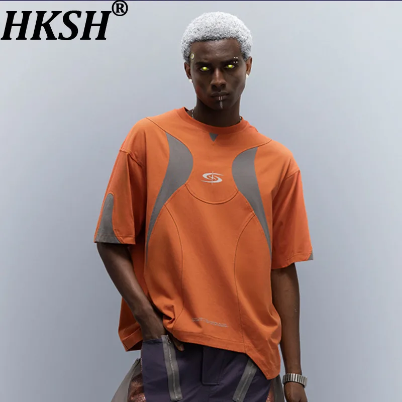 

HKSH Summer New Man Punk Quick-Dry Ice Feel T-shirts Spliced Color Contrast Tees Patchwork Streetwear Loose Future Design HK7393