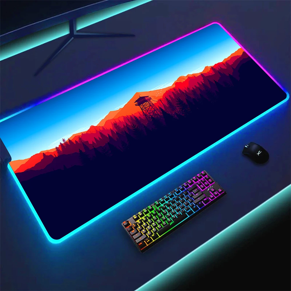 Коврик для мыши Deep Forest Firewatch, Настольный коврик с Rgb подсветкой для ПК, геймерского шкафа, игровые аксессуары, большой коврик для клавиатуры и мыши с аниме цветным ковриком