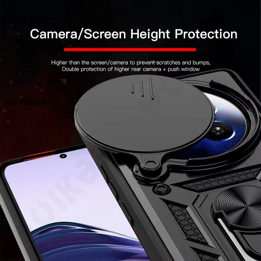 Coque pour OPPO Realme 13 12 Pro Plus Reno 12 Pro 12F, étui pour objectif d'appareil photo, support d'anneau, armure en TPU antill, couverture rotative en Silicone