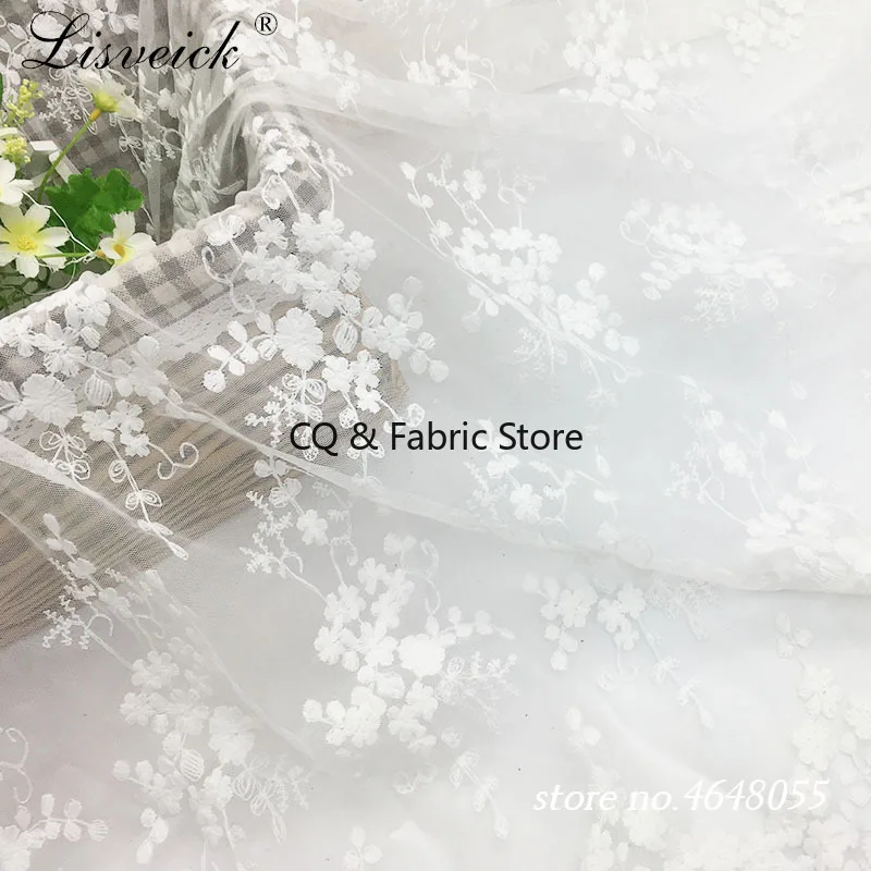 High Quality 3D Flower Mesh embroidery Lace Fabric Clothing Skirt Wedding Dress DIY Handmade Fabric