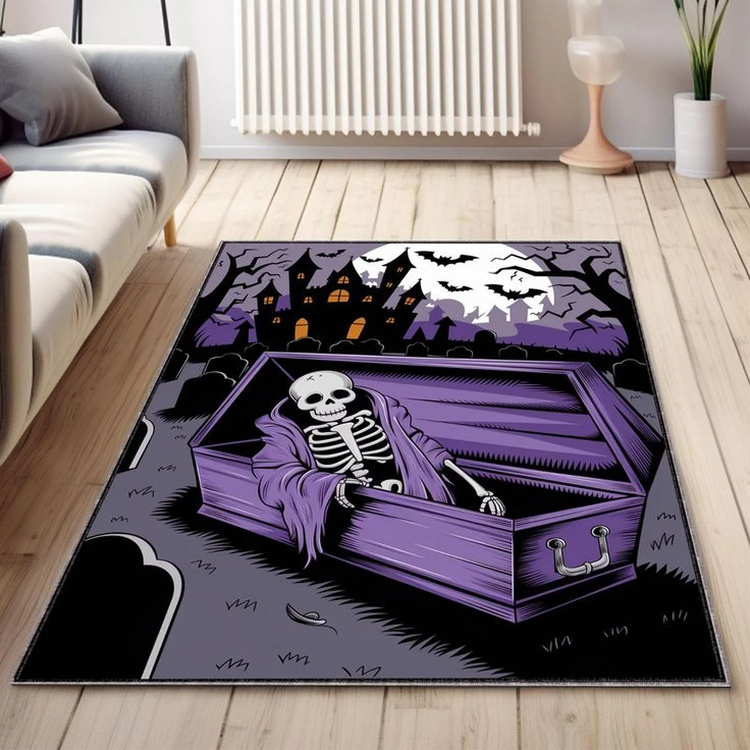 Halloween Skeleton Rug, a Home Decoration That Creates a Spooky Atmosphere.