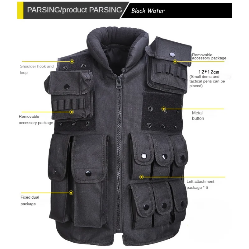 Security Tactical Tank Top Outdoor Training Combat Equipment Live CS Multi Pocket Waterproof Adhesive Buckle Tactical Vest