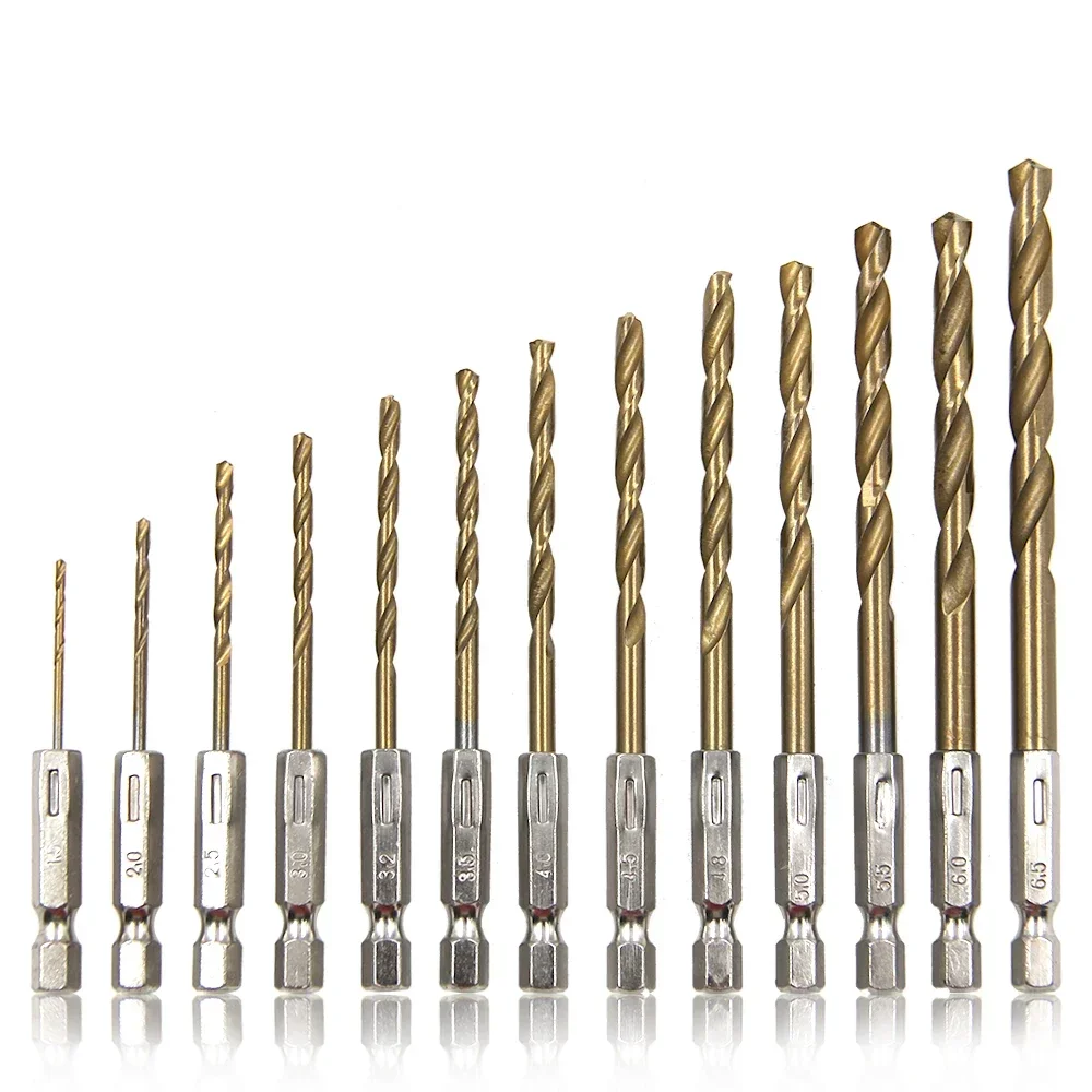 

Hexagonal Handle 13pc Titanium Plated Twist Drill 1.5-6.5mm Electric Drill Driver Drilling Air Screwdriver Tool Accessory Set