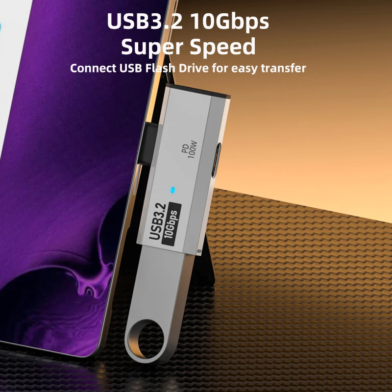 Adaptador divisor otg 2 em 1 pd100w usb3.2 10gbps usb c para tipo duplo adaptador conversor de carregamento rápido para telefone laptop fone de ouvido