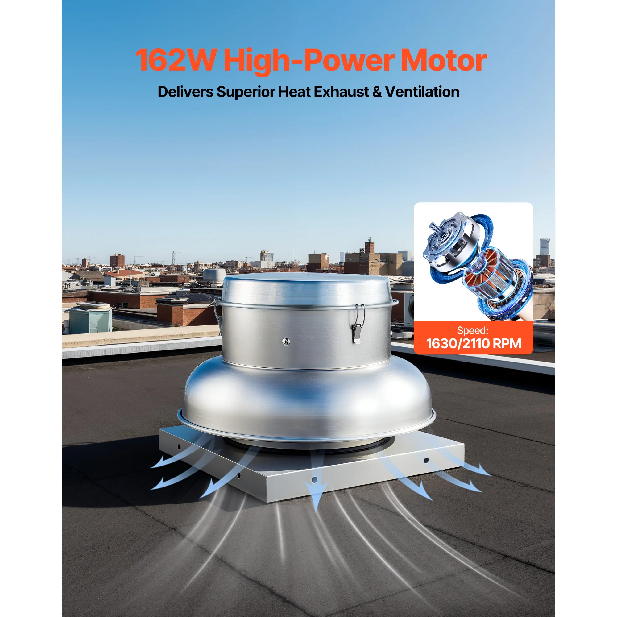 VEVOR Roof Exhaust Fan 21inch Fan Base Aluminum Alloy Speed Control Adjustable Airflow Compact for Garage Kitchen