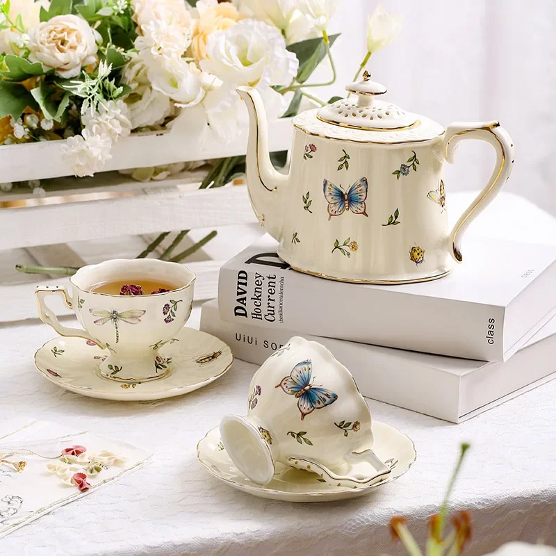 French court style coffee cup ceramic high value European British afternoon tea black tea cup saucer flower teapot high sense