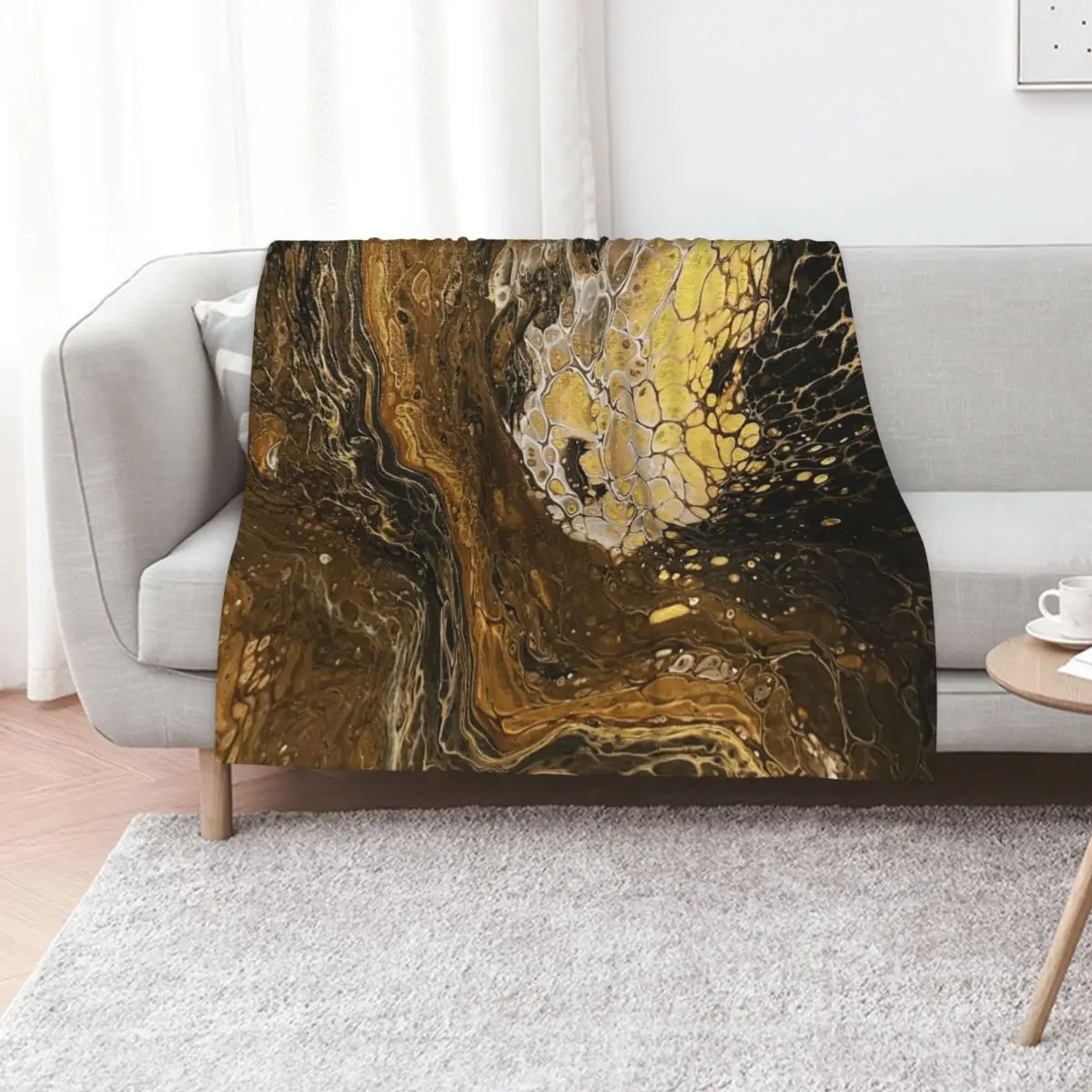 

Browns, Black, White, and Gold pour painting Throw Blanket Beach Quilt Luxury Multi-Purpose Blankets