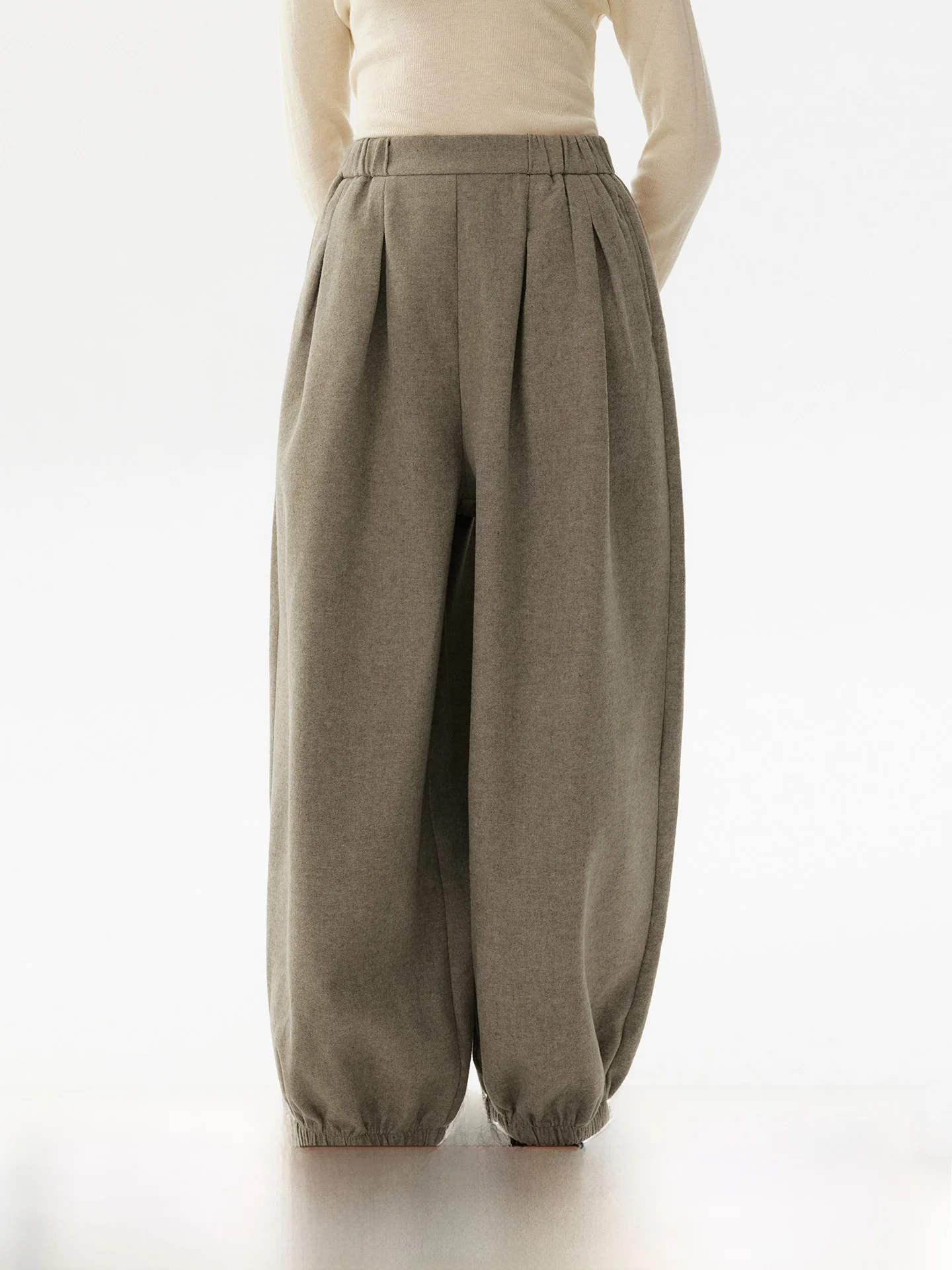 

Retro Woolen Trousers Elastic Waist Thiened Lantern Pants Dstring Design Ladies Casual Pants Warm And Comfortable