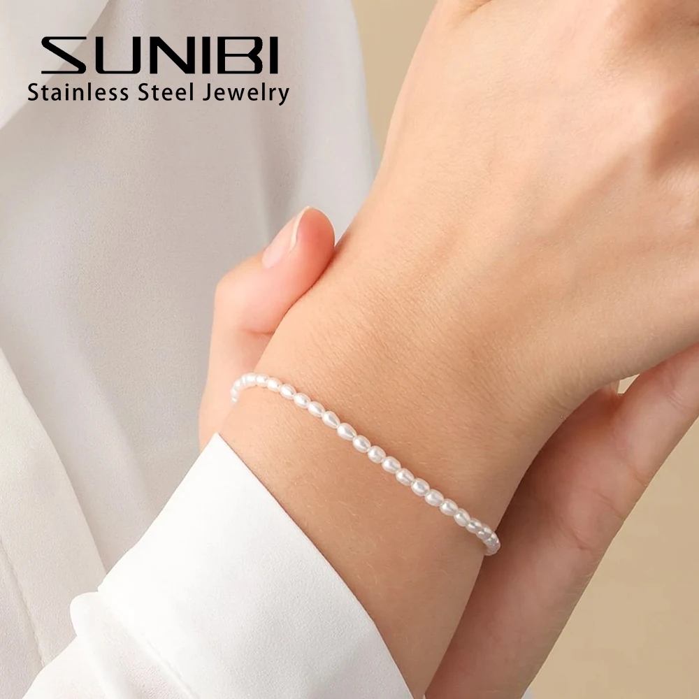 Vintage 3MM Imitation Pearls Bracelet for Women Stainless Steel Chain Bracelet Girls Ladies Gift Fashion Jewelry Wholesale