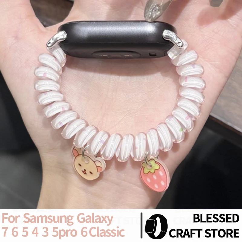 Korean Coiled Spring Strap for Samsung Galaxy Watch 9 7 FE 5 Pro 4 6 Classic 44mm 40 Bear Strawberry Charm Wristband 18 20 22mm