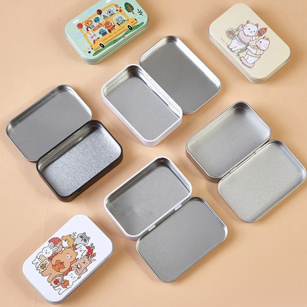 Cute Cartoon Storage Box Tinplate Container Case Rectangular Flip Iron Box Jewelry Storage Organizer Hardware Parts Storage Box