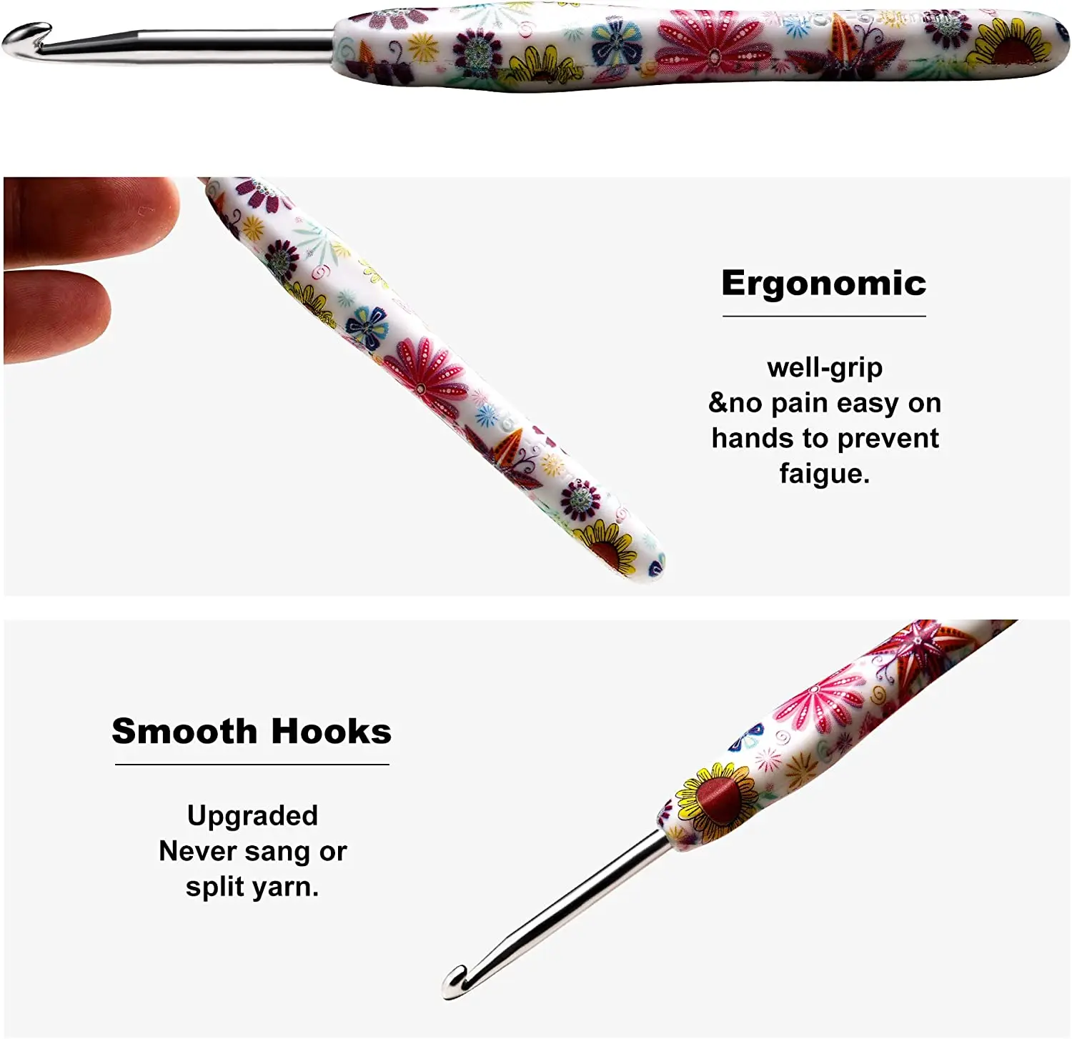 Hot 1Pcs Sun Flower Ergonomic Crochet Hooks Rubber Grip Extra Long Crochet Needles for Beginners and Knitting Crocheting Yarn