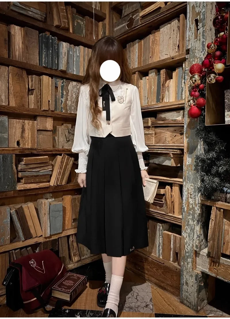 Preppy Style Uniform Elegant New Year Coat Top Women's Clothing 2025 Autumn Winter Japanese Rojita Cloak Vest Shirt Long Skirt
