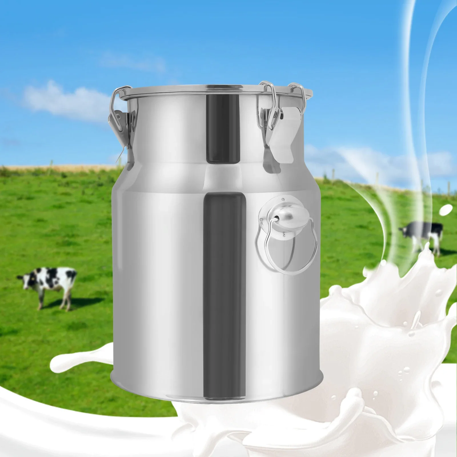 201 Stainless Steel Milk Can Wear-Resistant Sealed Barrel Large Capacity for Breakfast Restaurant and Milk Shop Easy to Clean