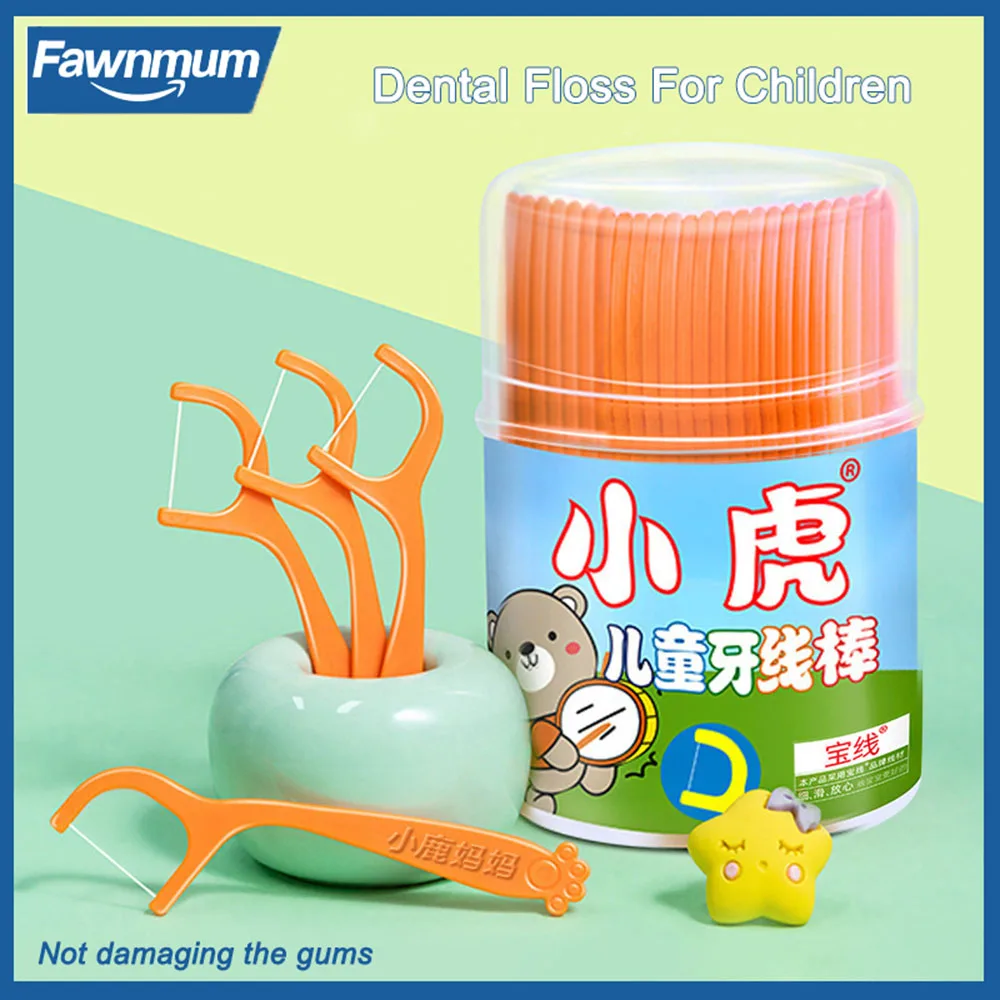 Fawnmum Childrens Dental Floss 50/100 Sticks Colored Floss For Children Cure Dent Teeth Cleaning Orthodontic Interdental Pick