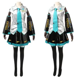 Anime Super Alloy Miku Cosplay Costumes Dress Girl's Cloth any size PU leather