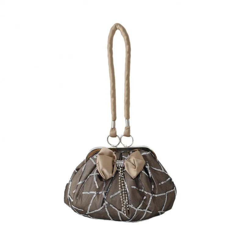 2026New fashion sequin mesh bow handbag with string strap, soft shoulder bag, crossbody bag, high-end evening dress bag - view 5