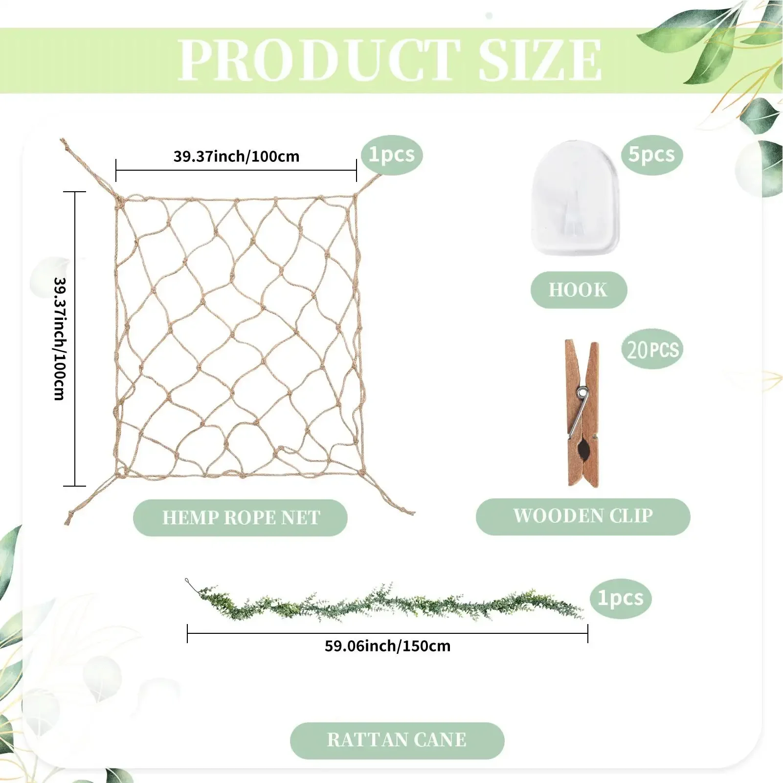Fish Net Photo Display 39.4x39.4 Inch Cards Artwork Organizer Photo Display Wall With Clips For Wedding Birthday Party School