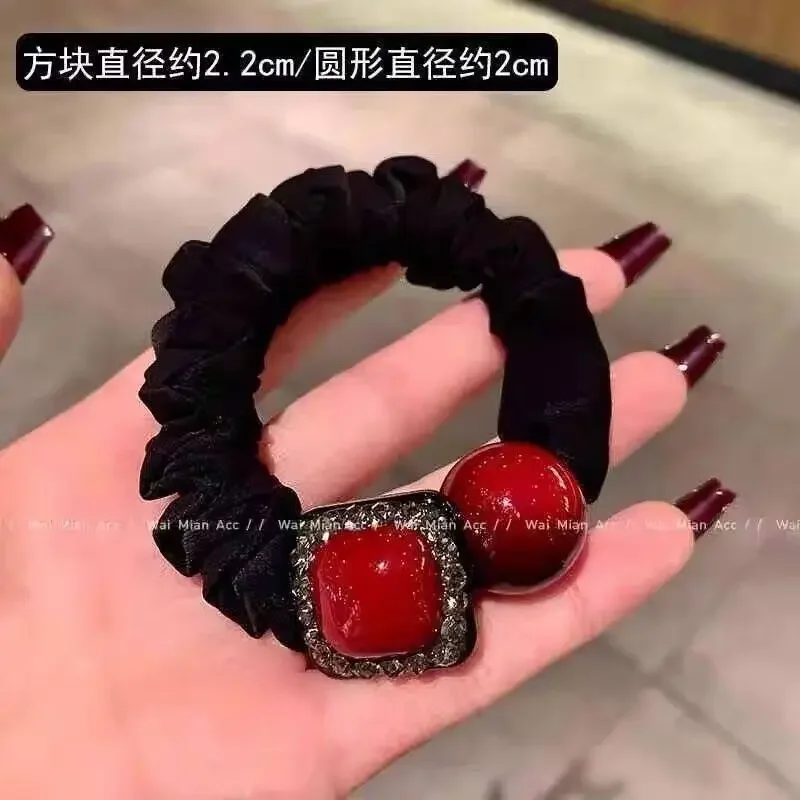 Versatile red love small intestine headband Internet celebrity ball head high ponytail red bean hair rope 2025 new headgear