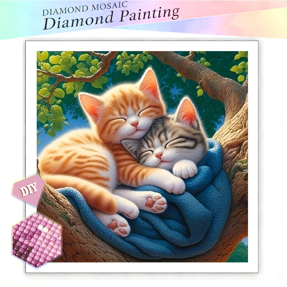 EverShine DIY 5D Diamond Painting Cat Sleep Embroidery Tree 