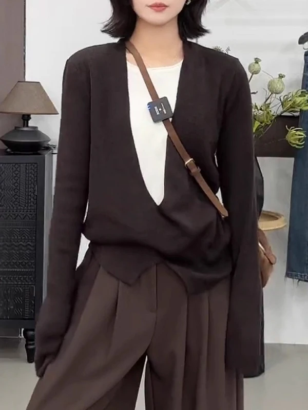 

Женский вязаный топ Color Blo с длинным рукавом, универсальный базовый слой для осени и зимы, большие размеры, корейский стиль, дышащая футболка с круглым вырезом