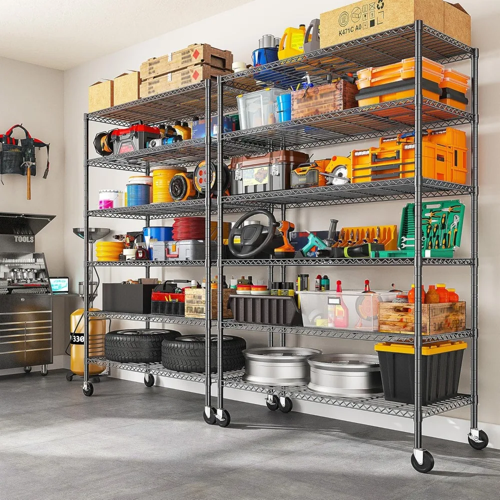 6-Tier Adjustable Metal Wire Shelving with Wheels, 82H x 45W x 18D, Heavy Duty Pantry Racks, 1200LB Capacity