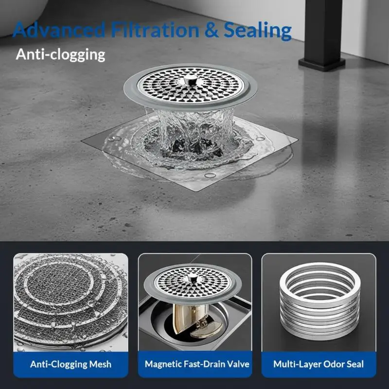 Stainless Steel Universal Floor Drain Strainer Anti Odor Insect Proof Easy Install for Home Shower Kitchen